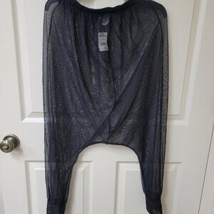 Harem Pants Drop-Crotch w/Pockets - Black Mesh Sheer Joggers